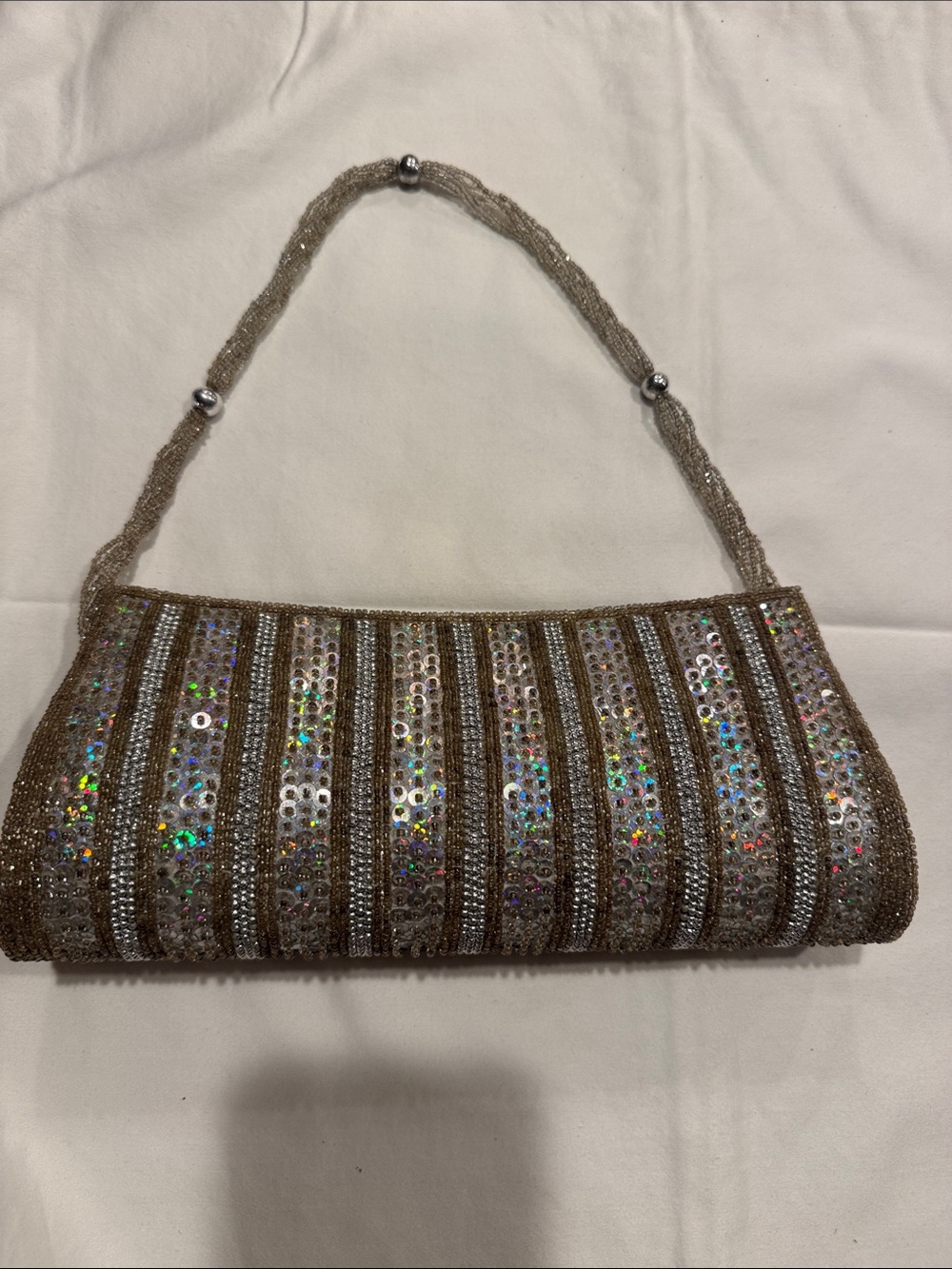 Sequined Gold Evening Clutch Bag with Handle